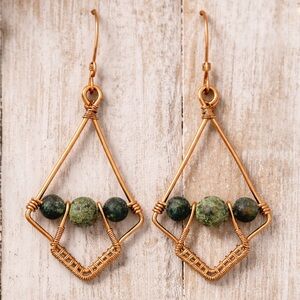 Copper and Green Stone Earrings